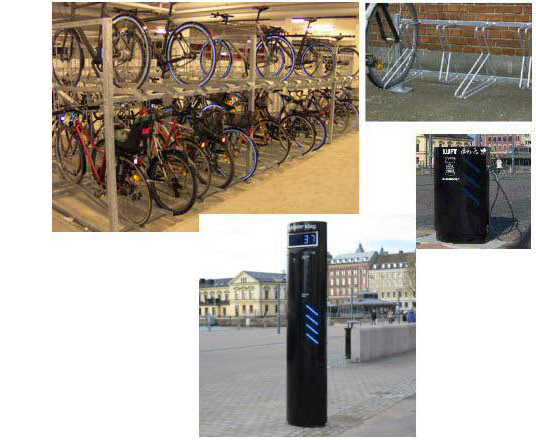 Collage olika cykeltrafikprodukter.