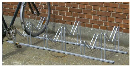 Klassiskt golvlaggt cykelställ.